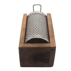 INOX Olive Wood Box Stainless Steel Cheese Grater Italy